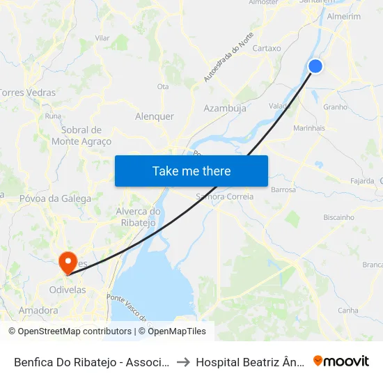 Benfica Do Ribatejo - Associação to Hospital Beatriz Ângelo map