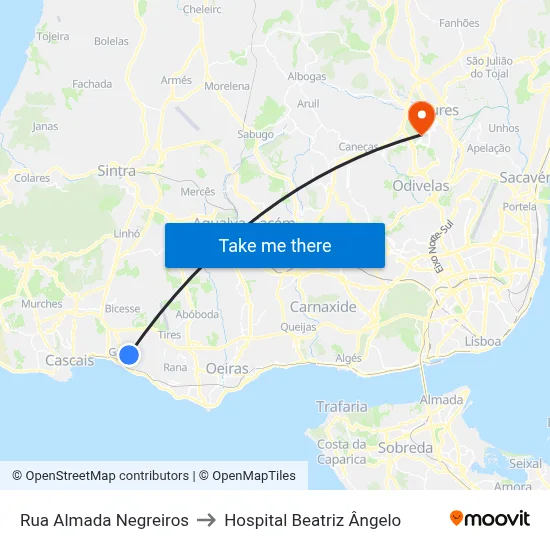 Rua Almada Negreiros to Hospital Beatriz Ângelo map
