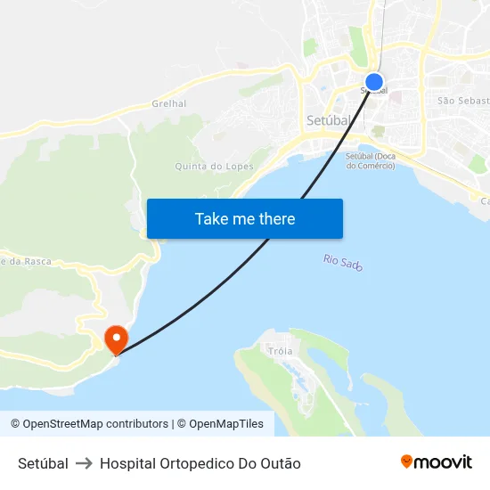 Setúbal to Hospital Ortopedico Do Outão map