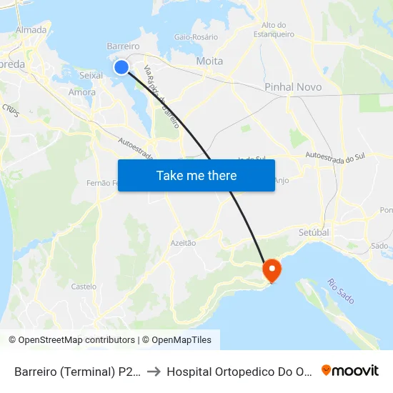 Barreiro (Terminal) P2/P5 to Hospital Ortopedico Do Outão map