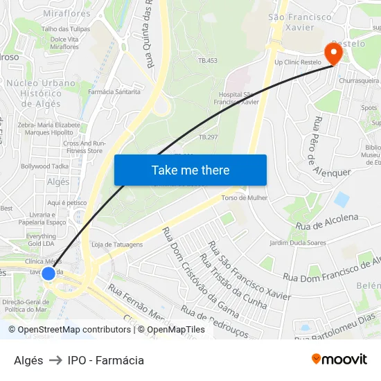 Algés to IPO - Farmácia map
