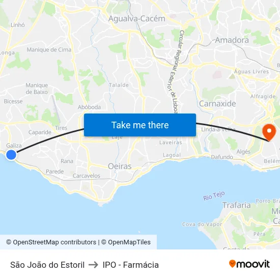 São João do Estoril to IPO - Farmácia map