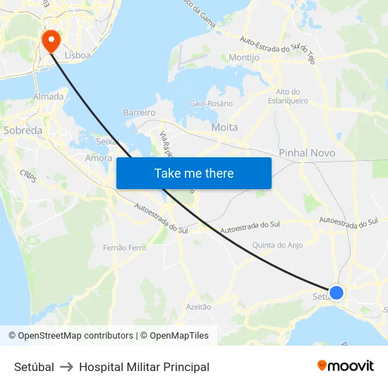 Setúbal to Hospital Militar Principal map