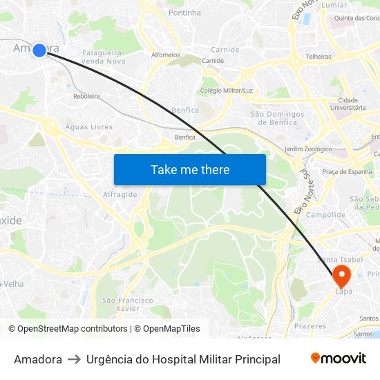 Amadora to Urgência do Hospital Militar Principal map