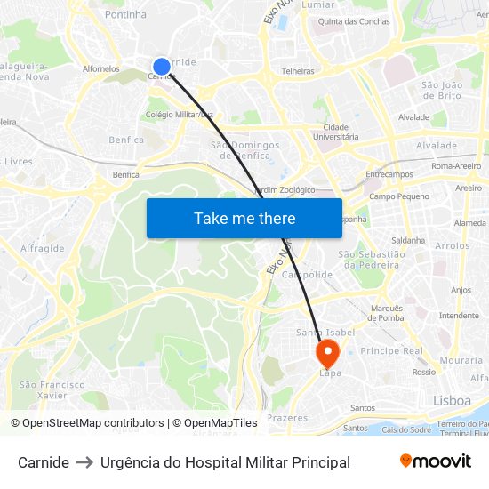 Carnide to Urgência do Hospital Militar Principal map