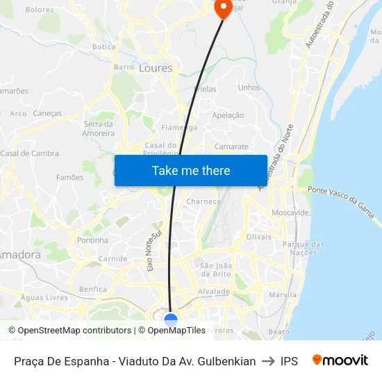 Praça De Espanha - Viaduto Da Av. Gulbenkian to IPS map