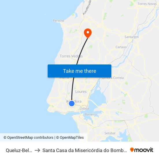 Queluz-Belas to Santa Casa da Misericórdia do Bombarral map
