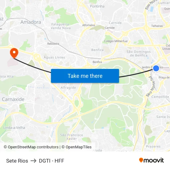 Sete Rios to DGTI - HFF map