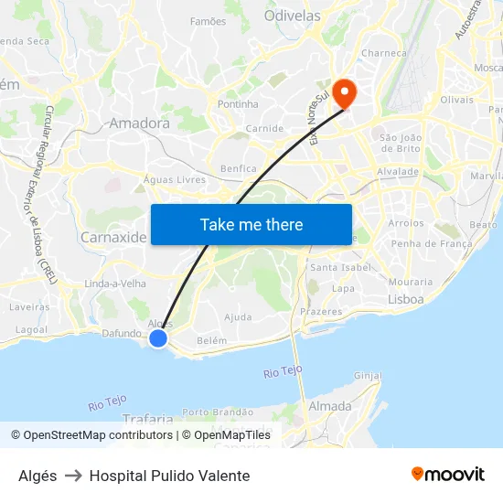 Algés to Hospital Pulido Valente map