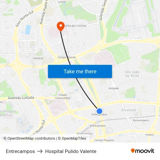 Entrecampos to Hospital Pulido Valente map