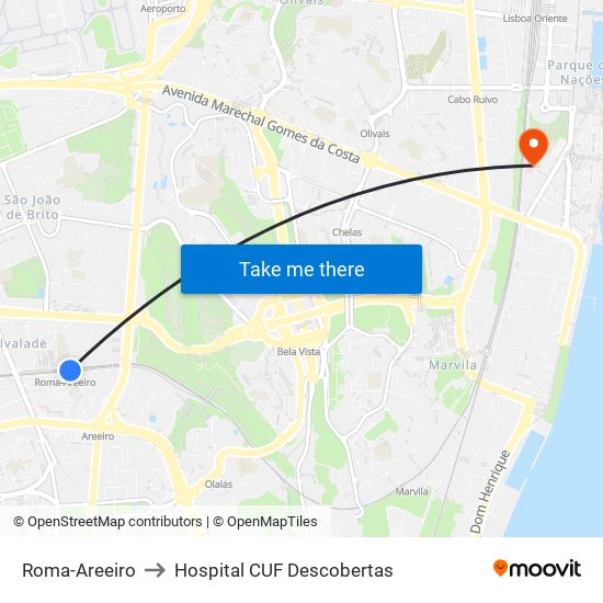 Roma-Areeiro to Hospital CUF Descobertas map
