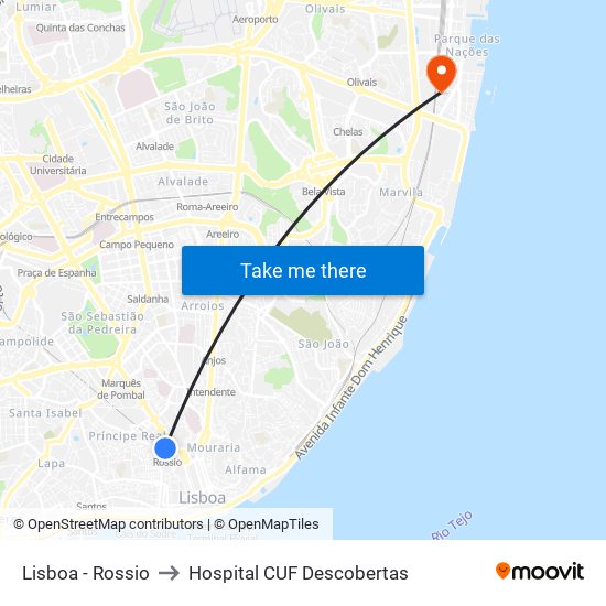 Lisboa - Rossio to Hospital CUF Descobertas map