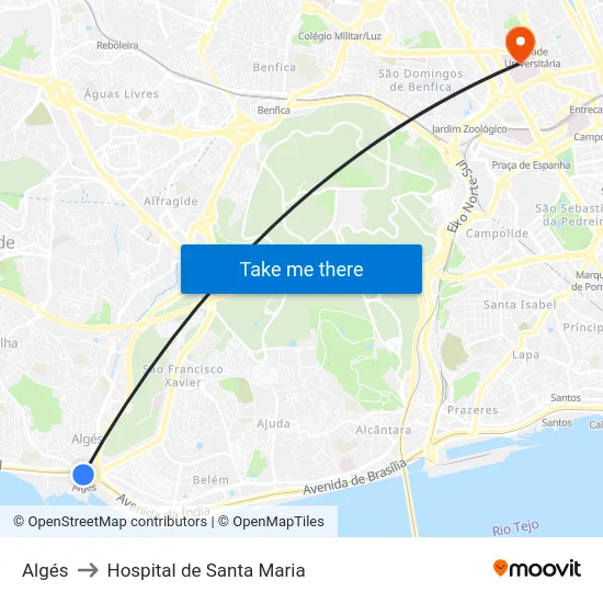 Algés to Hospital de Santa Maria map