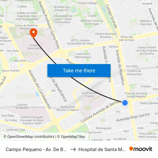 Campo Pequeno - Av. De Berna to Hospital de Santa Maria map
