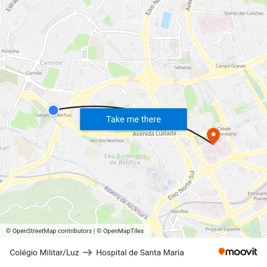 Colégio Militar/Luz to Hospital de Santa Maria map