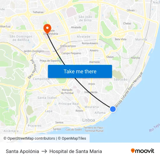 Santa Apolónia to Hospital de Santa Maria map