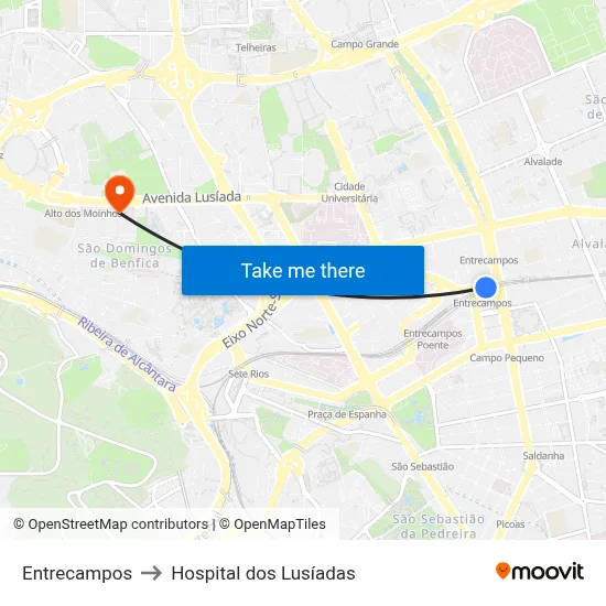 Entrecampos to Hospital dos Lusíadas map