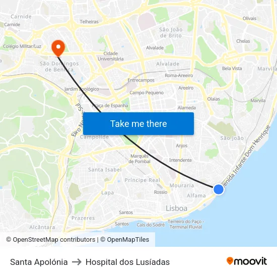 Santa Apolónia to Hospital dos Lusíadas map