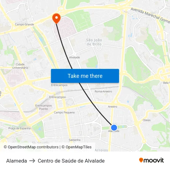 Alameda to Centro de Saúde de Alvalade map