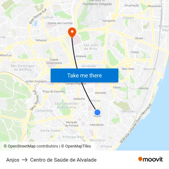 Anjos to Centro de Saúde de Alvalade map