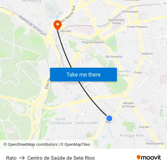 Rato to Centro de Saúde de Sete Rios map