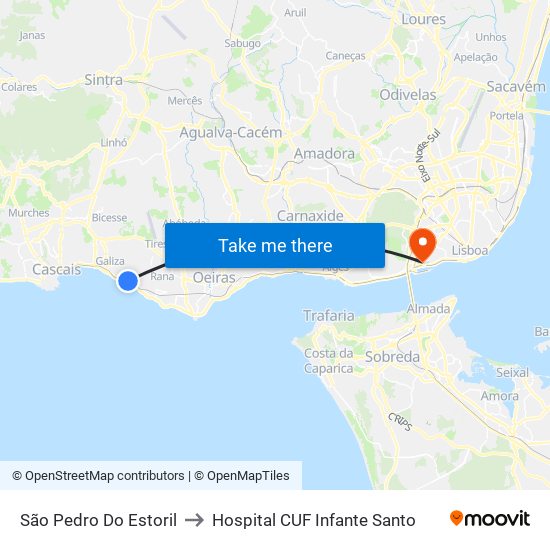 São Pedro do Estoril to Hospital CUF Infante Santo map