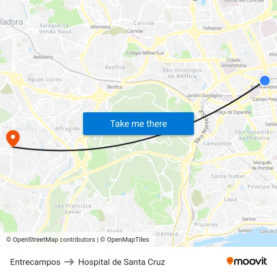 Entrecampos to Hospital de Santa Cruz map