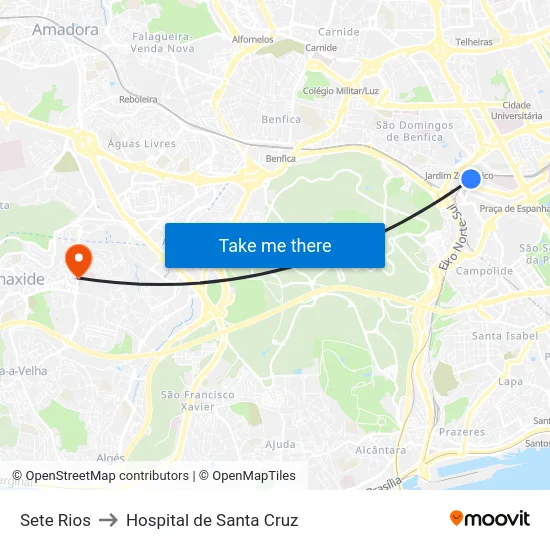 Sete Rios to Hospital de Santa Cruz map