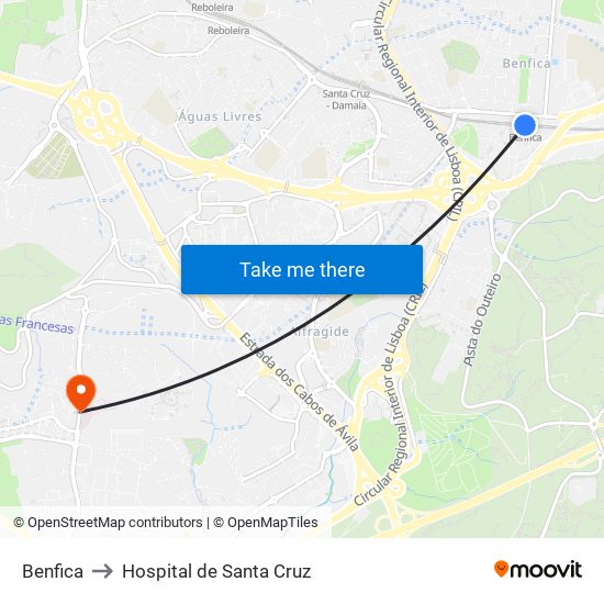 Benfica to Hospital de Santa Cruz map