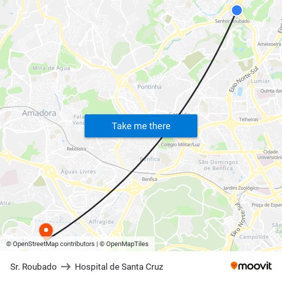 Sr. Roubado to Hospital de Santa Cruz map