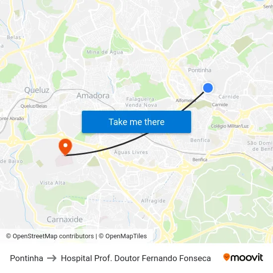 Pontinha to Hospital Prof. Doutor Fernando Fonseca map