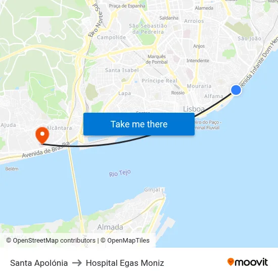Santa Apolónia to Hospital Egas Moniz map