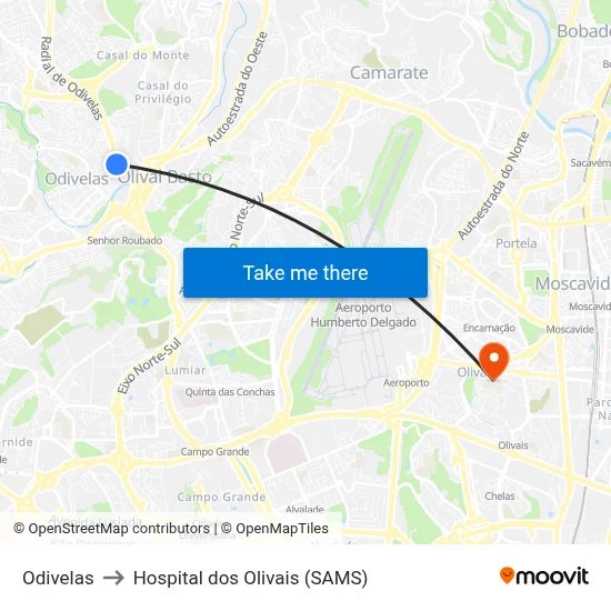 Odivelas to Hospital dos Olivais (SAMS) map