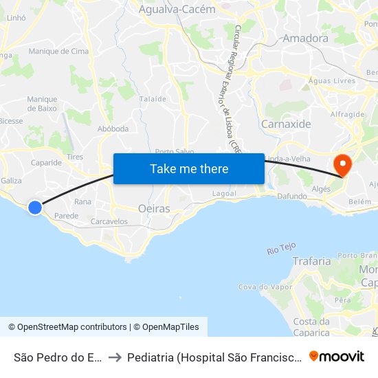 São Pedro do Estoril to Pediatria (Hospital São Francisco Xavier) map