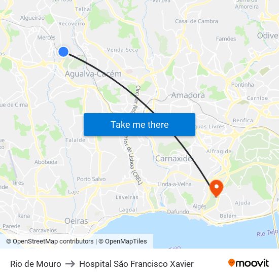 Rio de Mouro to Hospital São Francisco Xavier map