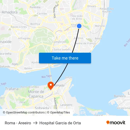 Roma - Areeiro to Hospital Garcia de Orta map