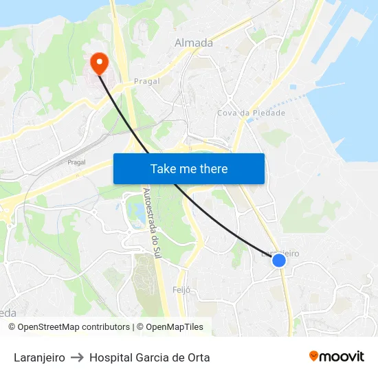 Laranjeiro to Hospital Garcia de Orta map