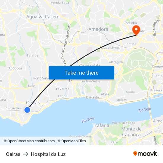 Oeiras to Hospital da Luz map