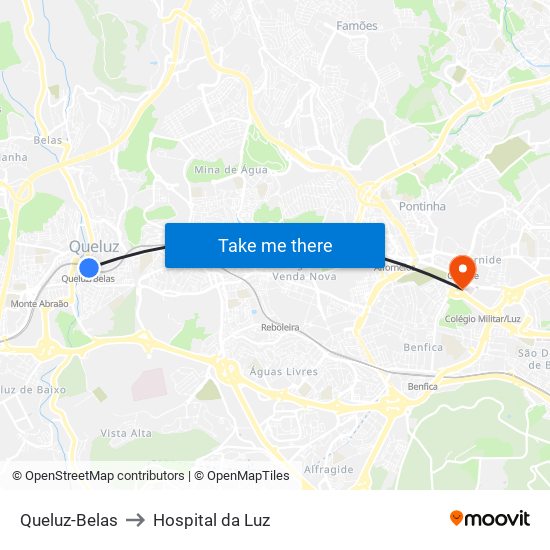 Queluz-Belas to Hospital da Luz map