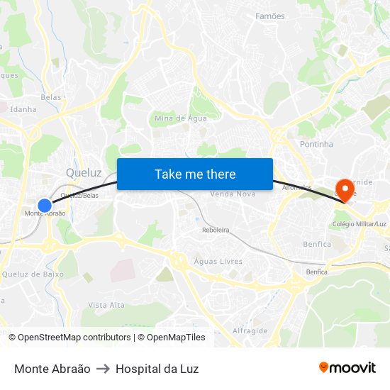 Monte Abraão to Hospital da Luz map