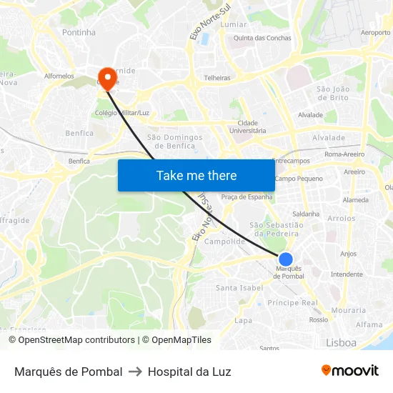 Marquês de Pombal to Hospital da Luz map