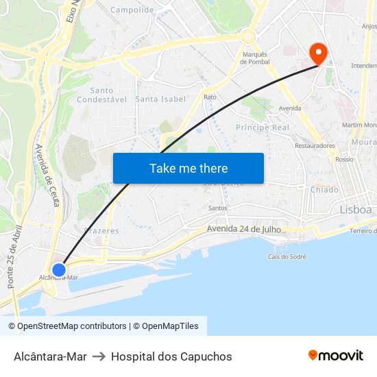 Alcântara-Mar to Hospital dos Capuchos map