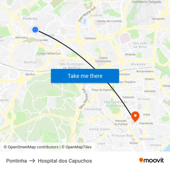 Pontinha to Hospital dos Capuchos map