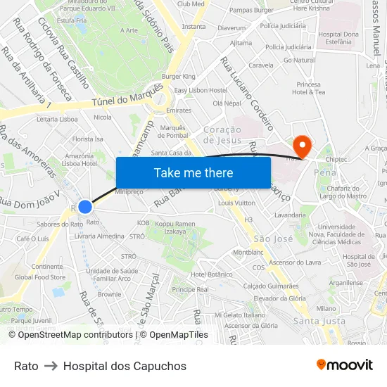 Rato to Hospital dos Capuchos map