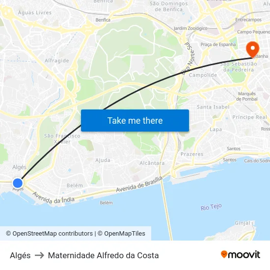 Algés to Maternidade Alfredo da Costa map