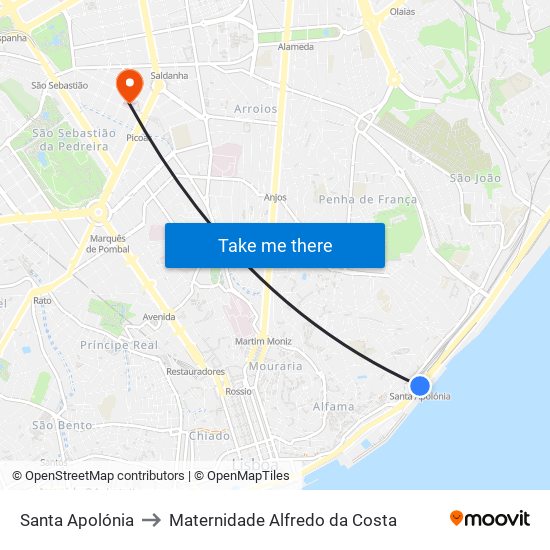 Santa Apolónia to Maternidade Alfredo da Costa map