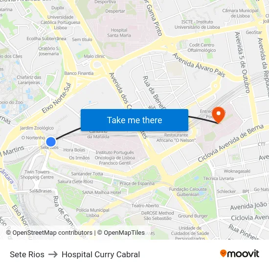 Sete Rios to Hospital Curry Cabral map