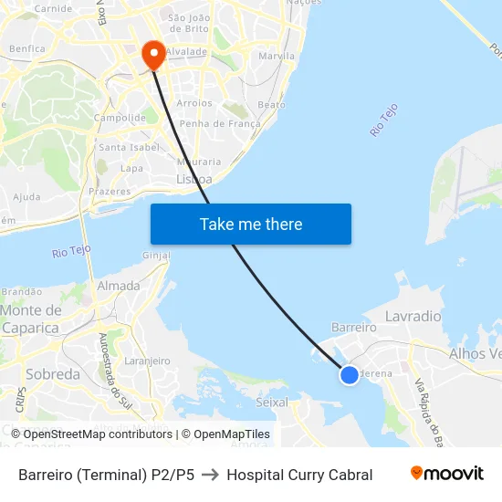 Barreiro (Terminal) P2/P5 to Hospital Curry Cabral map