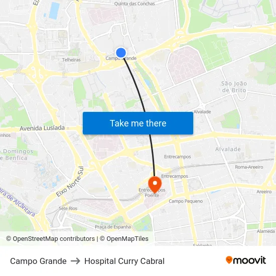Campo Grande to Hospital Curry Cabral map