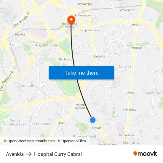 Avenida to Hospital Curry Cabral map